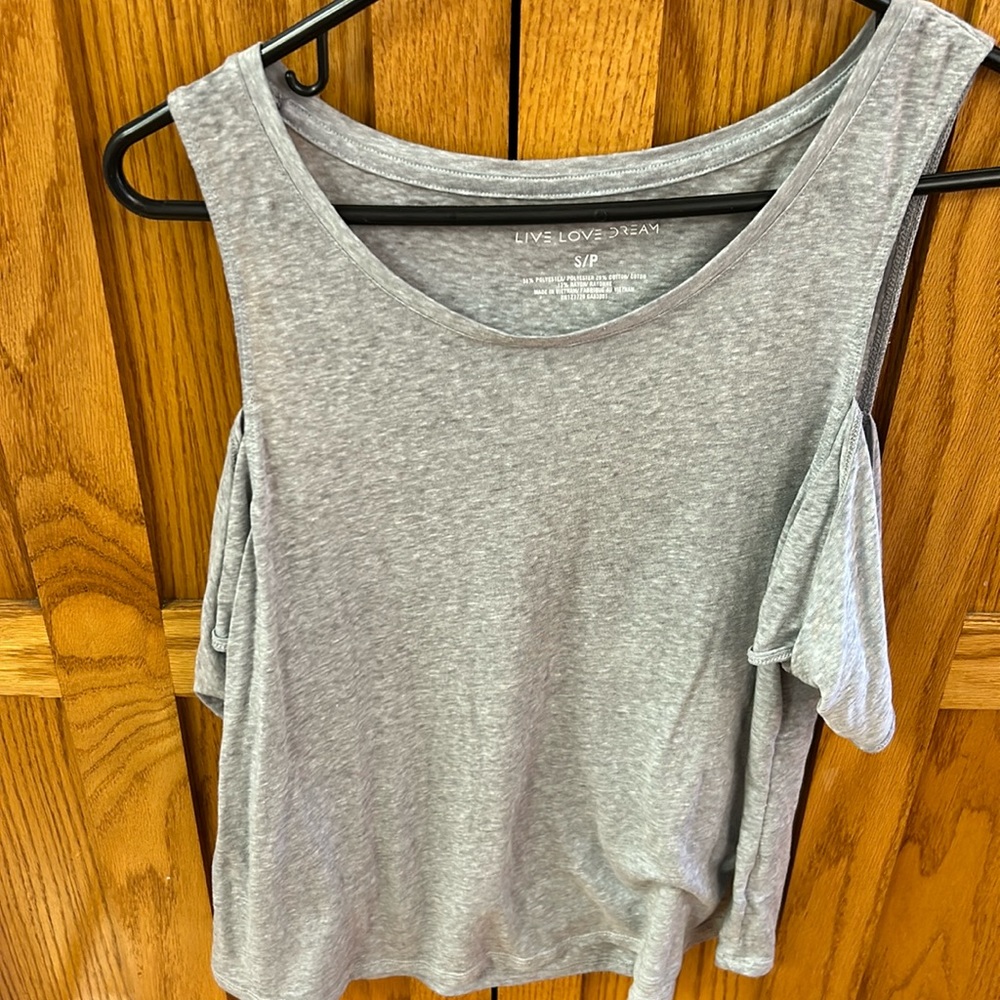Live Love Dream Aeropostale gray off the shoulder t shirt